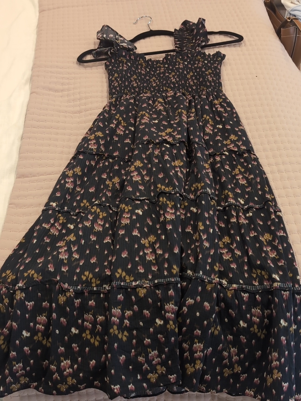 Hill House Black Floral Tiered Smocked Dress with Pink & Olive Prints